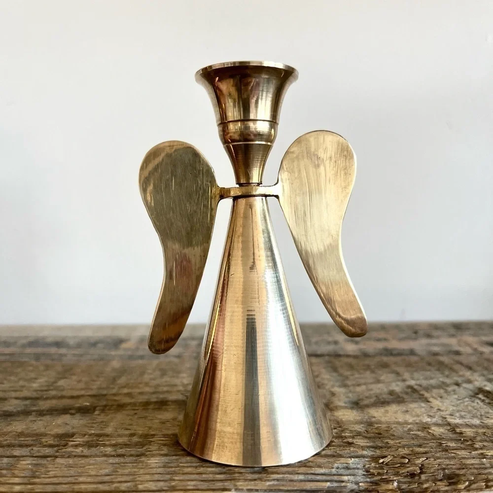 Brass delicate angel candlesticks set of 2